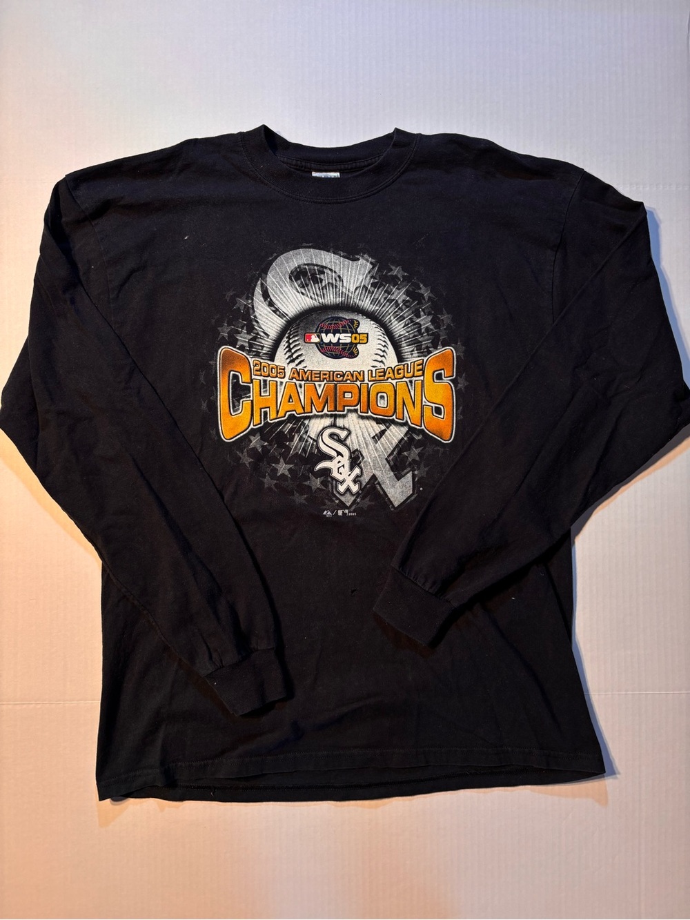 Vtg Chicago White Sox 2005 AL World Series Champs Longsleeve Black Tshirt Sz XL
